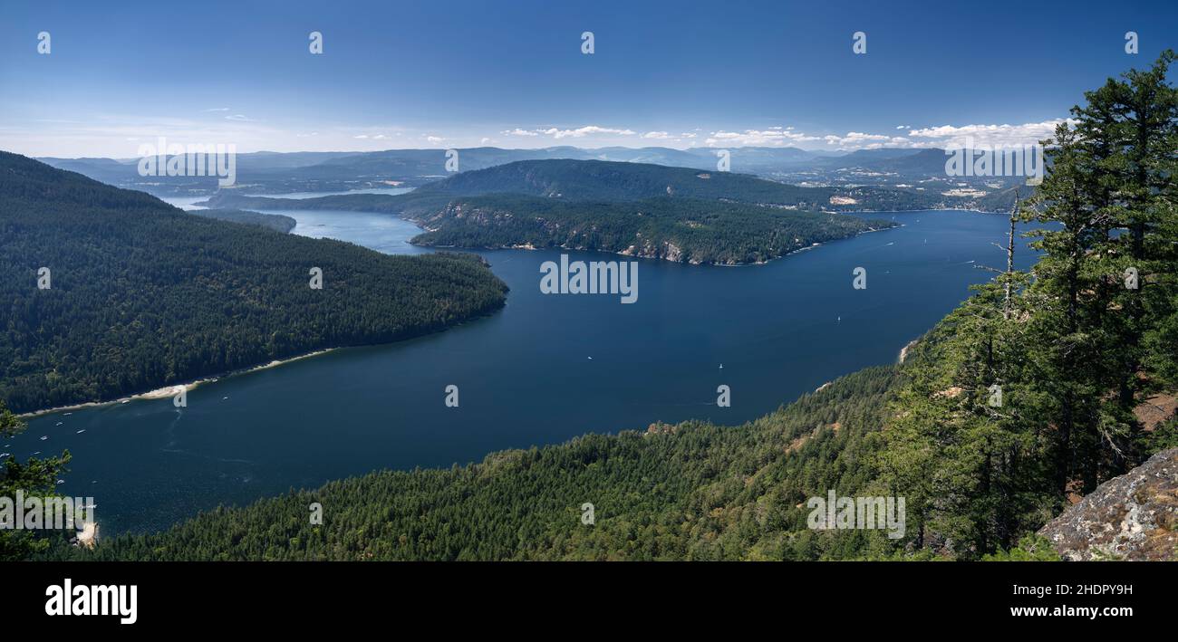 Paysage aérien panoramique de l'île de Vancouver depuis l'île Salt Spring, le parc provincial Mount Maxwell.Îles du Golfe, île de Saltspring, sa Banque D'Images
