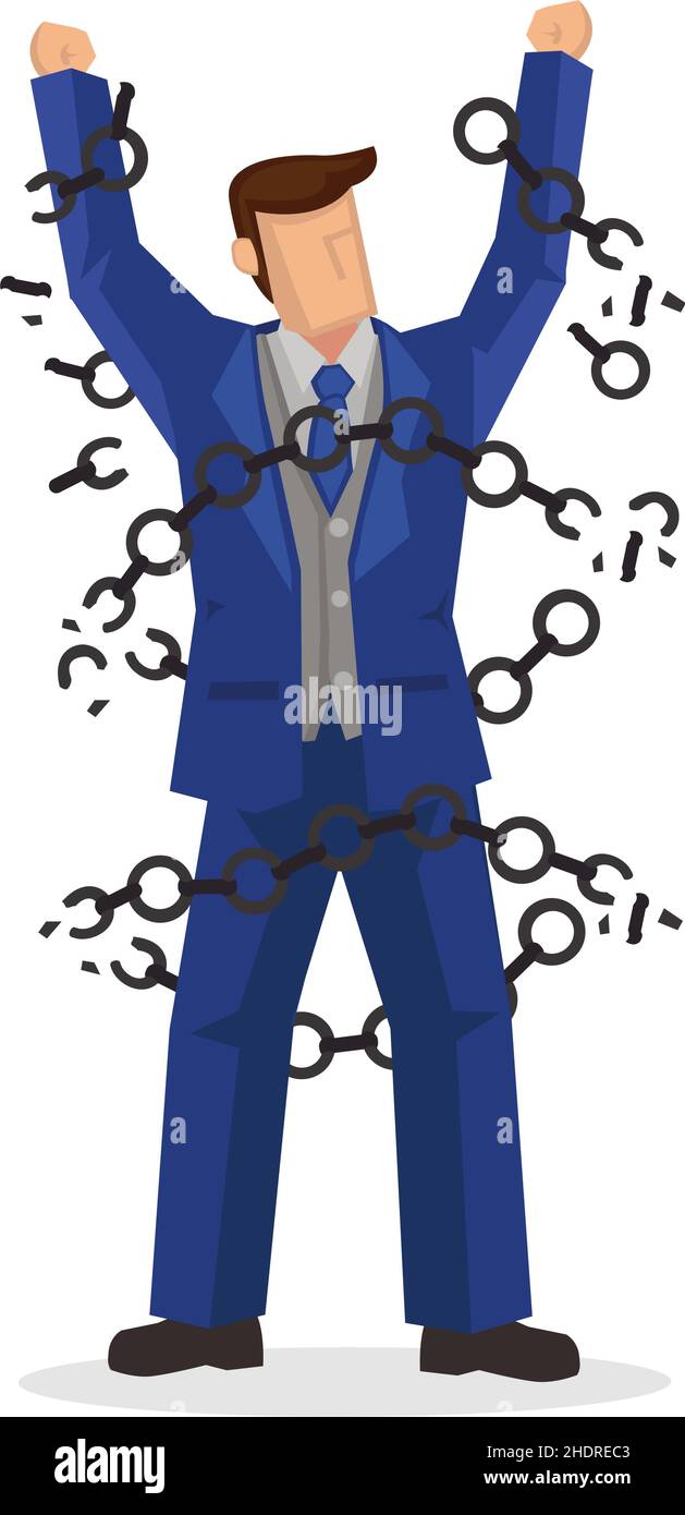 Jeune homme d'affaires fort brisant la chaîne métallique.Illustration vectorielle isolée. Illustration de Vecteur