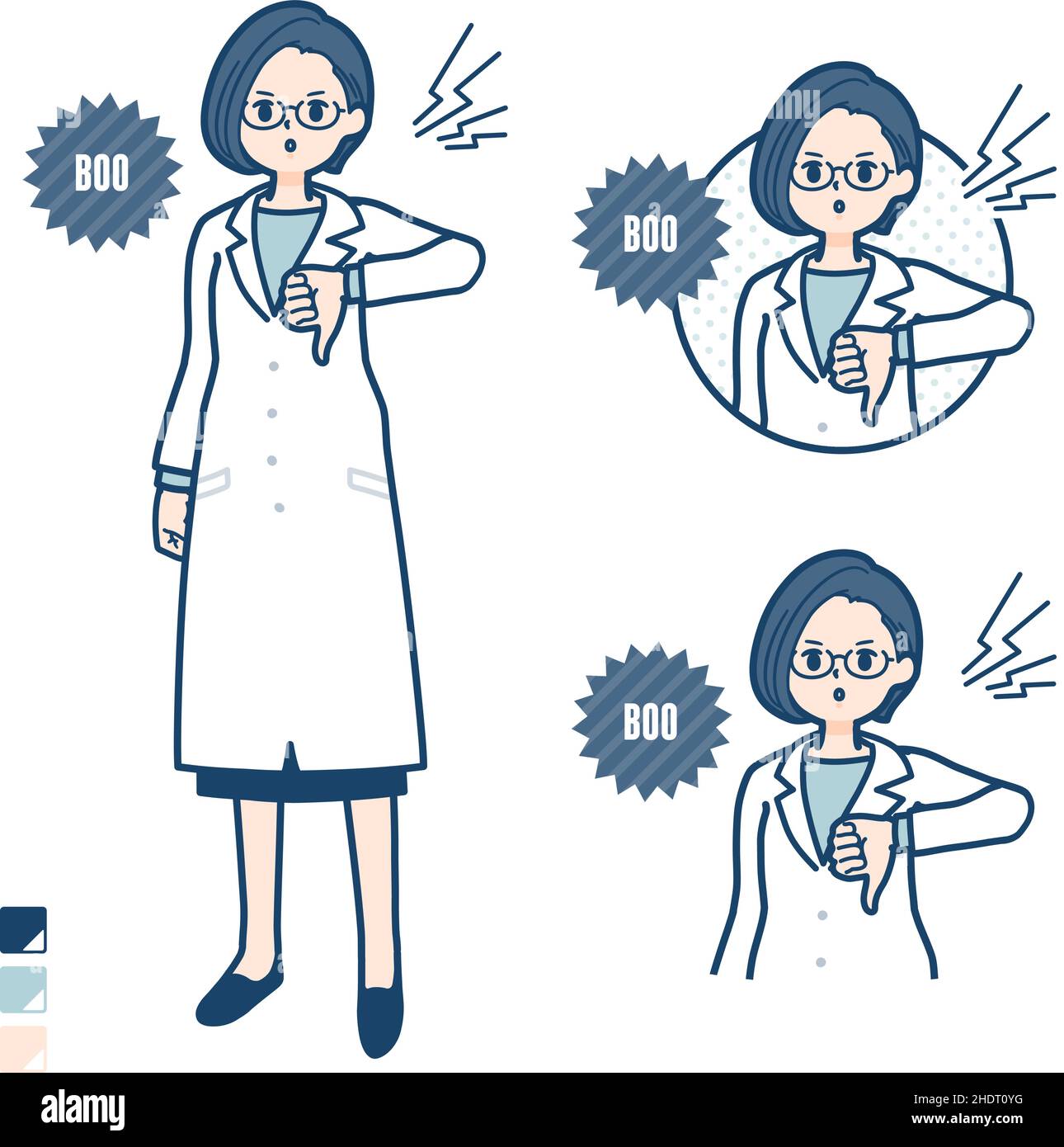 Une femme médecin dans un manteau de laboratoire avec des images de boosing.c'est l'art vectoriel pour qu'il soit facile à éditer. Illustration de Vecteur