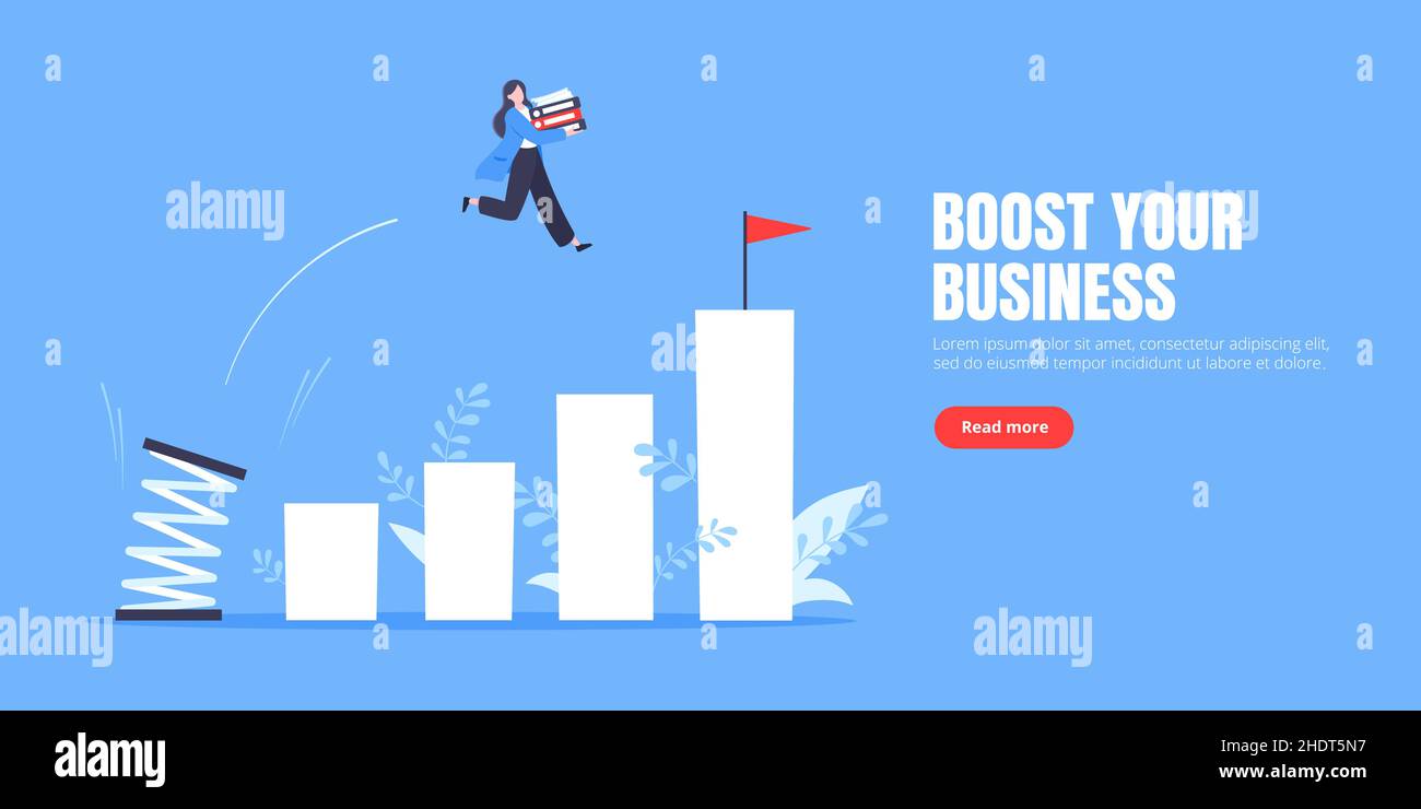 Tremplin femme d'affaires saut haut plat design vecteur illustration concept. Illustration de Vecteur