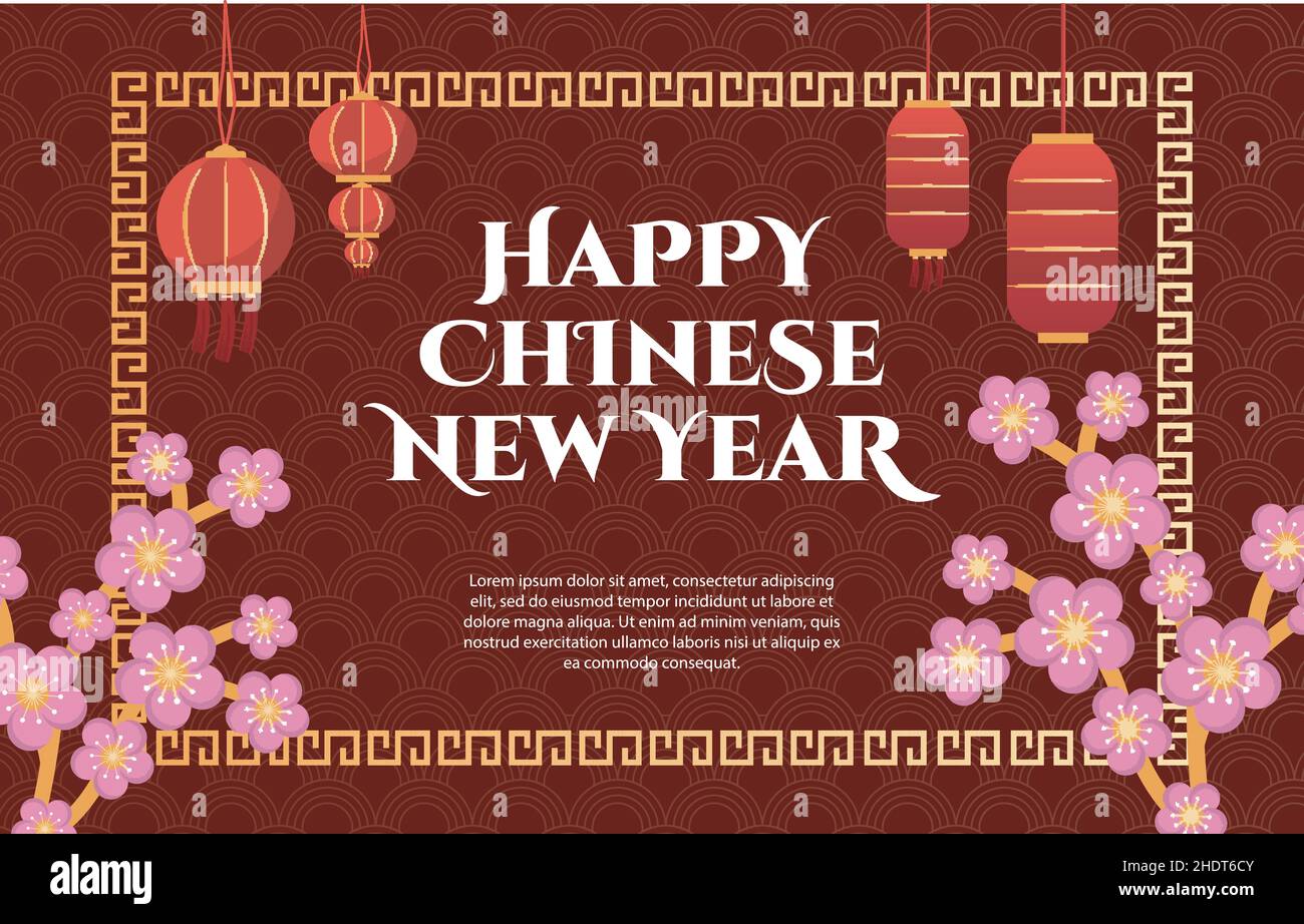 Lanterne fleur Happy China Chinese New Year Celebration carte de vœux rouge Illustration de Vecteur