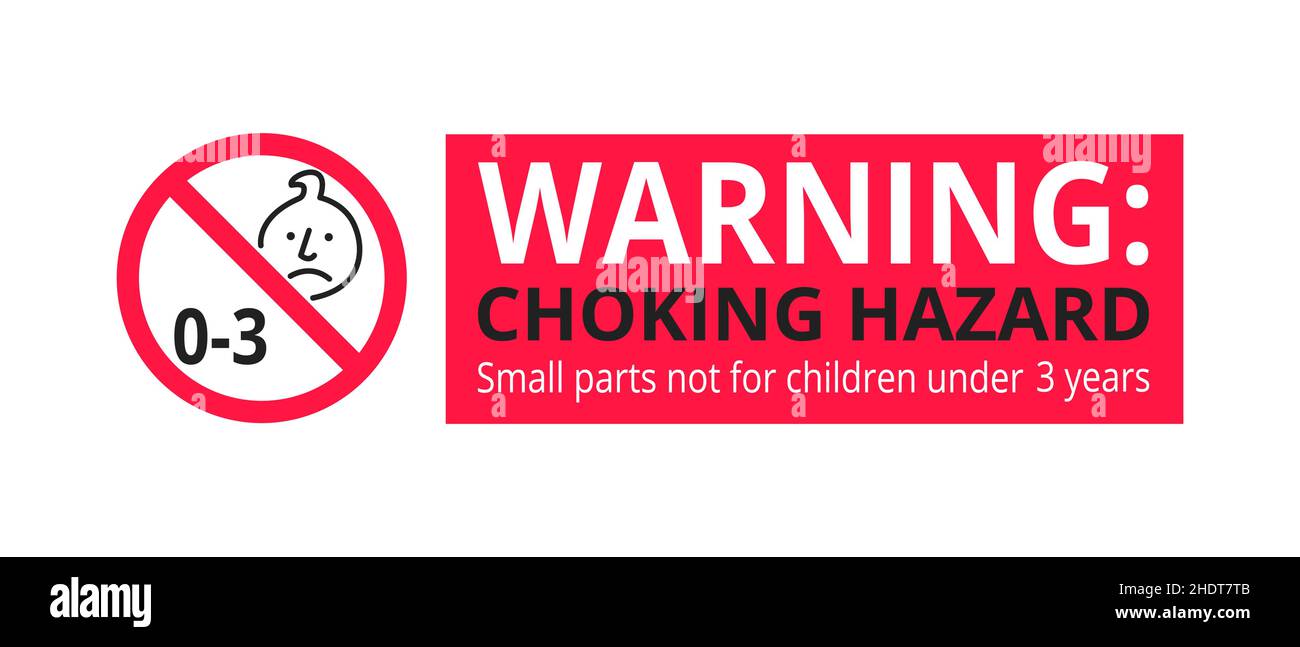 Autocollant de panneau interdit de risque d'étouffement ne convient pas aux enfants de moins de 3 ans isolés sur fond blanc. Illustration de Vecteur
