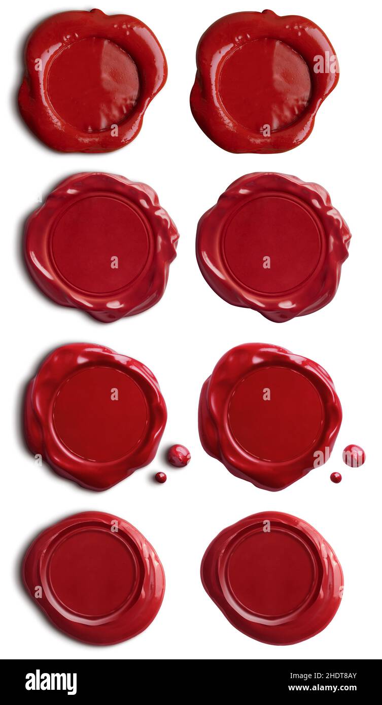kit de joints en cire rouge isolé sur blanc avec des chemins de découpe inclus Banque D'Images