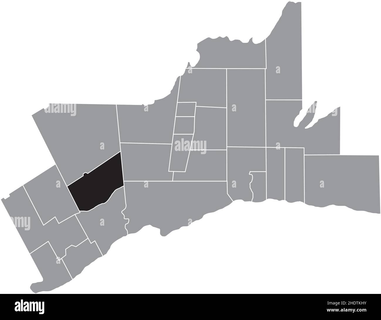 Noir plat vierge carte de la municipalité DE BRAMPTON à l'intérieur de la carte administrative grise de la région du Grand Toronto Illustration de Vecteur