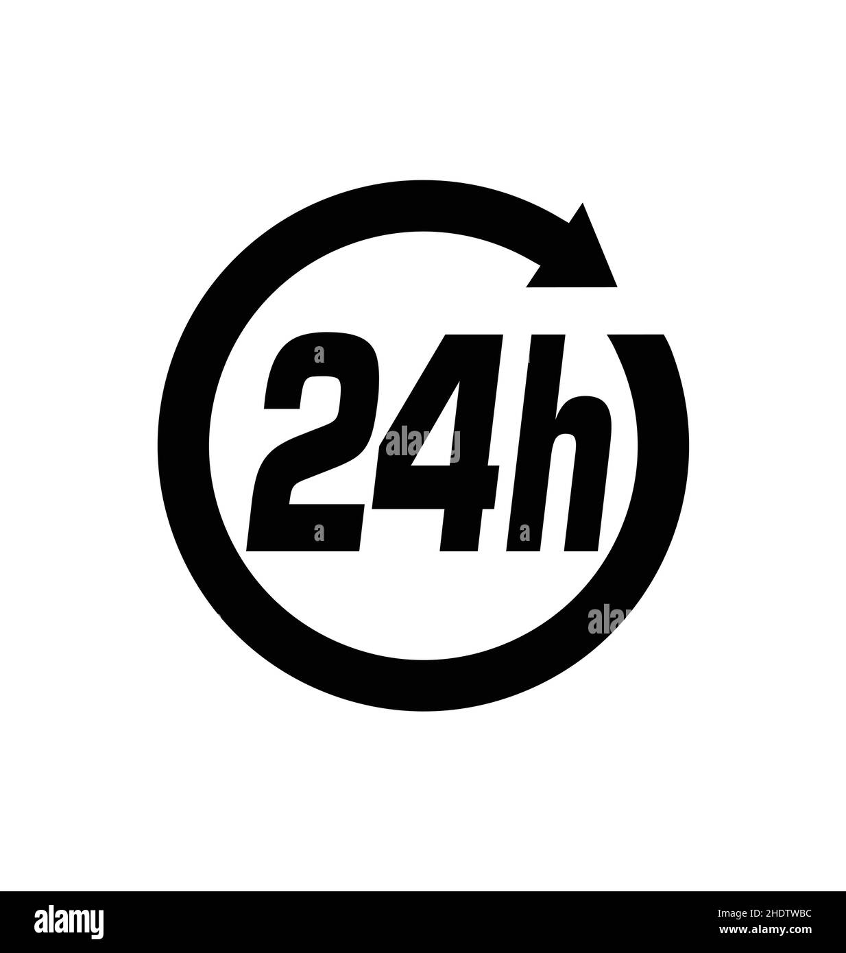symbole 24 heures ouvert sur cercle avec flèche vecteur noir et blanc isolé sur fond blanc Illustration de Vecteur