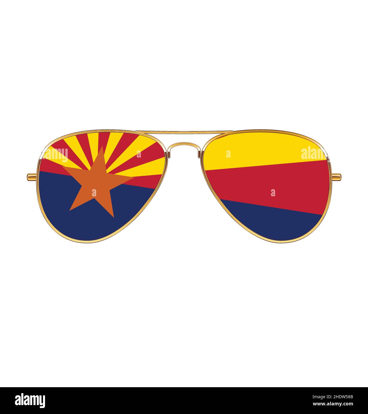 Lunettes de soleil aviateur à monture or avec drapeau Arizona az dans des lentilles vecteur isolées sur fond blanc Illustration de Vecteur