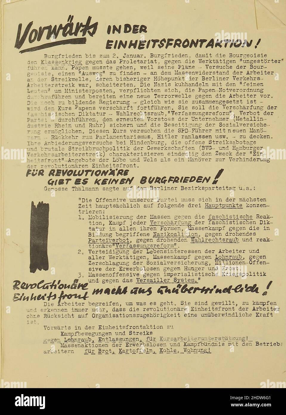 Brochure du Parti communiste d'Allemagne en 1932 'matériels pour les propagandistess'. Banque D'Images