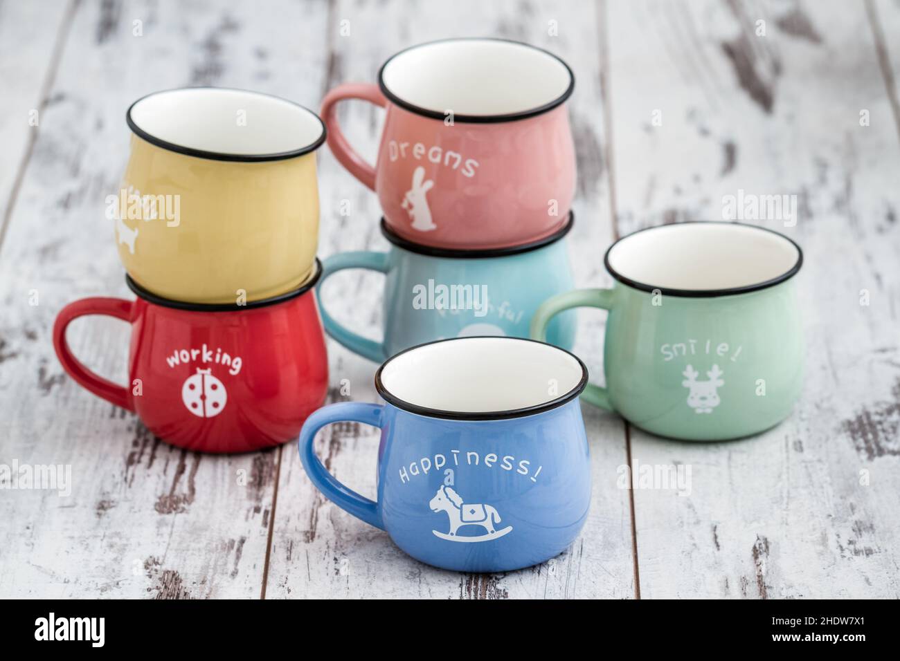 mugs, émail, mug, émaux Banque D'Images