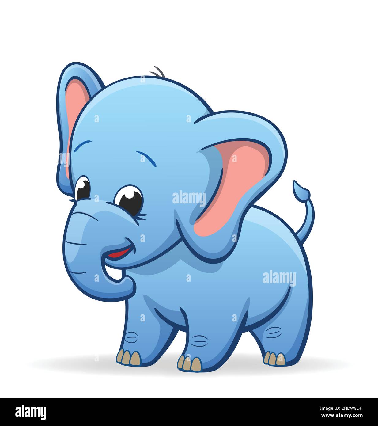 Mignon heureux bébé bleu éléphant personnage de dessin animé debout et souriant vecteur isolé sur fond blanc Illustration de Vecteur