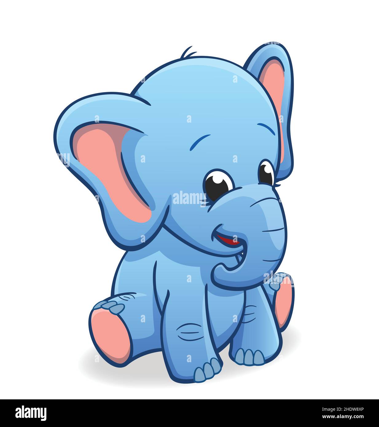 mignon bébé bleu éléphant personnage de dessin animé assis et souriant vecteur isoalté sur fond blanc Illustration de Vecteur