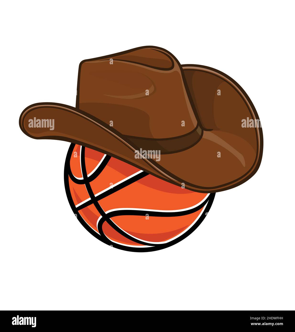 dessin animé orange stylisé basket-ball avec bandes noires portant cowboy stetson chapeau tshirt graphique design illustration vectorielle isolée sur fond blanc Illustration de Vecteur