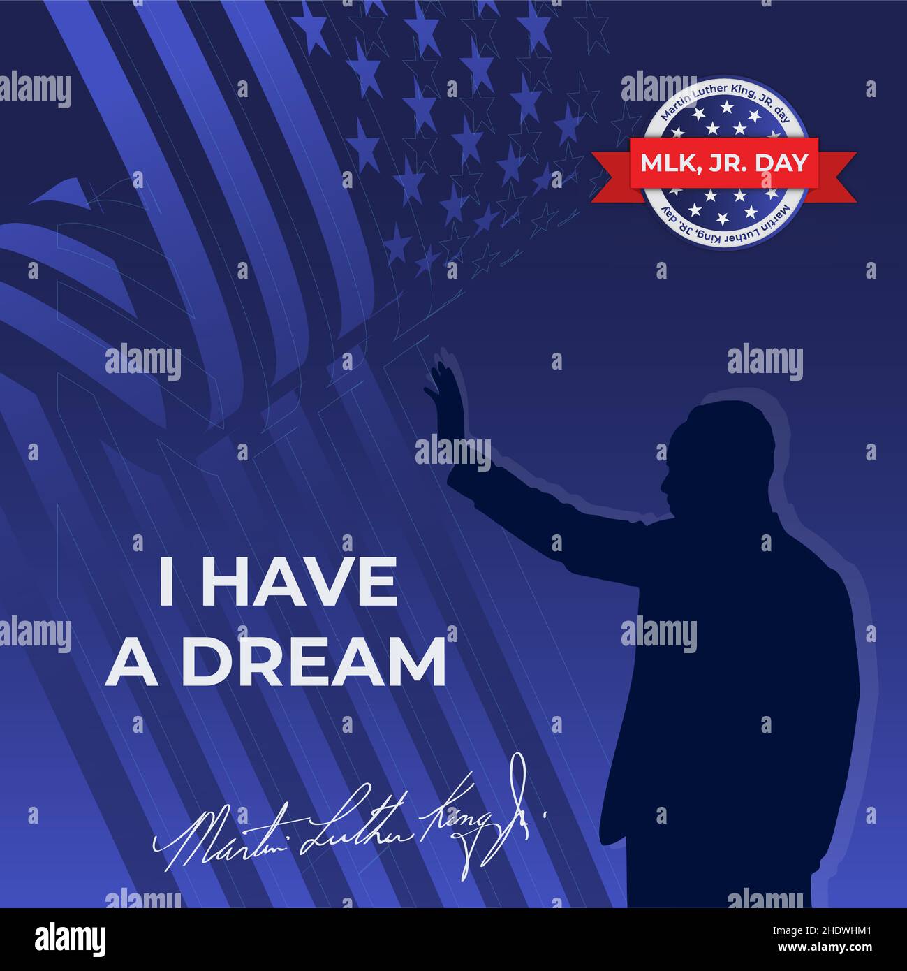 Motif Martin Luther King Jr. Day sur fond de drapeau américain.Bonne journée MLK.J'ai un rêve. Illustration de Vecteur