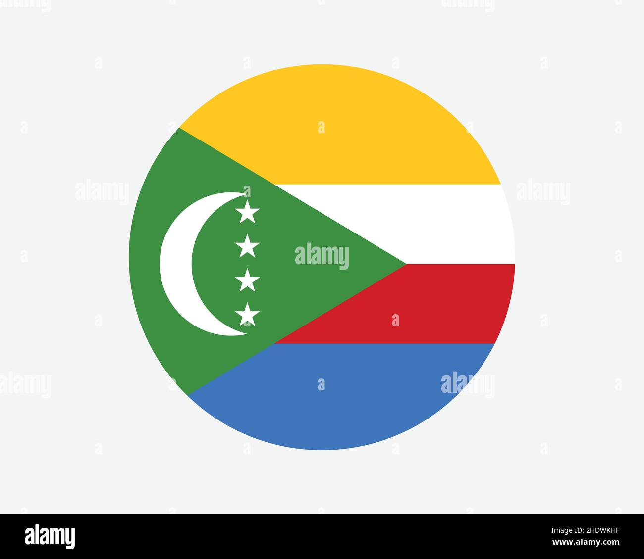 Drapeau national rond des Comores.Drapeau national circulaire comorien.Bannière de bouton en forme de cercle de l'Union des Comores.Illustration du vecteur EPS. Illustration de Vecteur