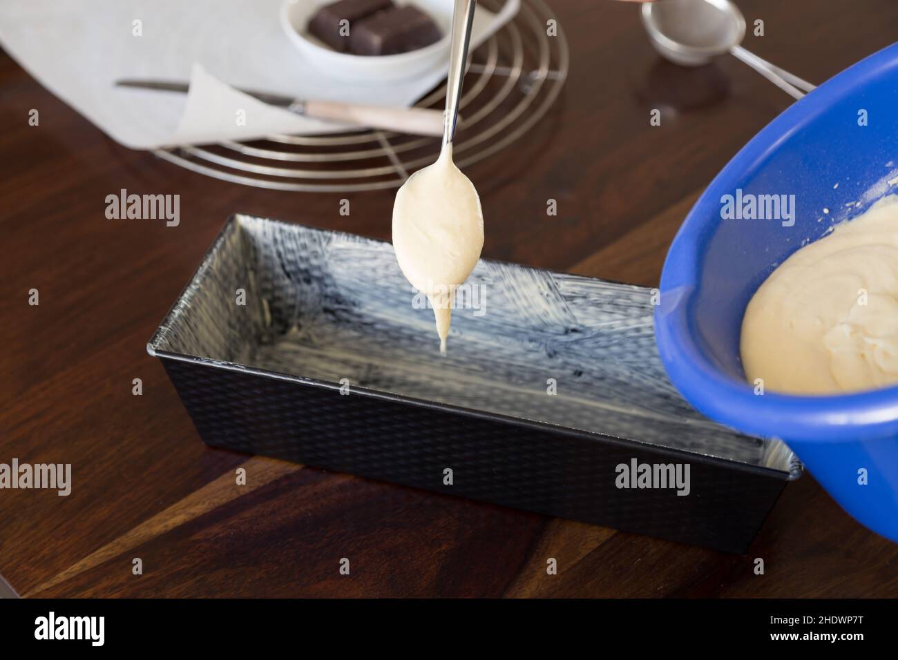 préparation, pâte, moule à gâteau, moule à pain, préparations,pâtes, moules à gâteaux, moules à pain Banque D'Images