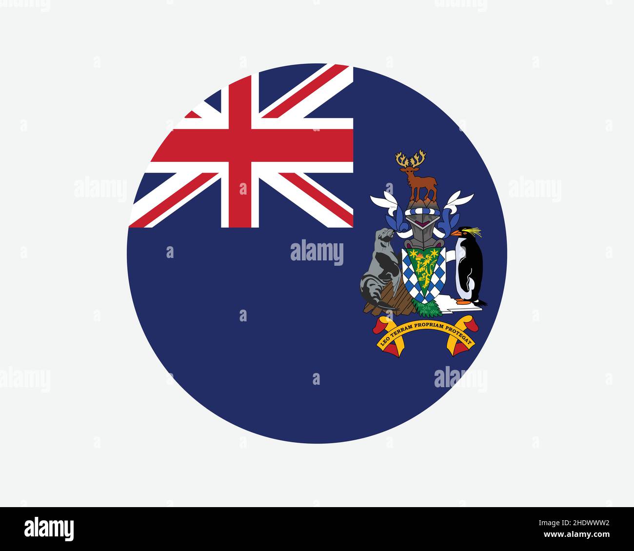 Drapeau rond de la Géorgie du Sud et des îles Sandwich du Sud.Indicateur de cercle SGSSI.Bannière de bouton circulaire du territoire britannique d'outre-mer.Illustration du vecteur EPS Illustration de Vecteur