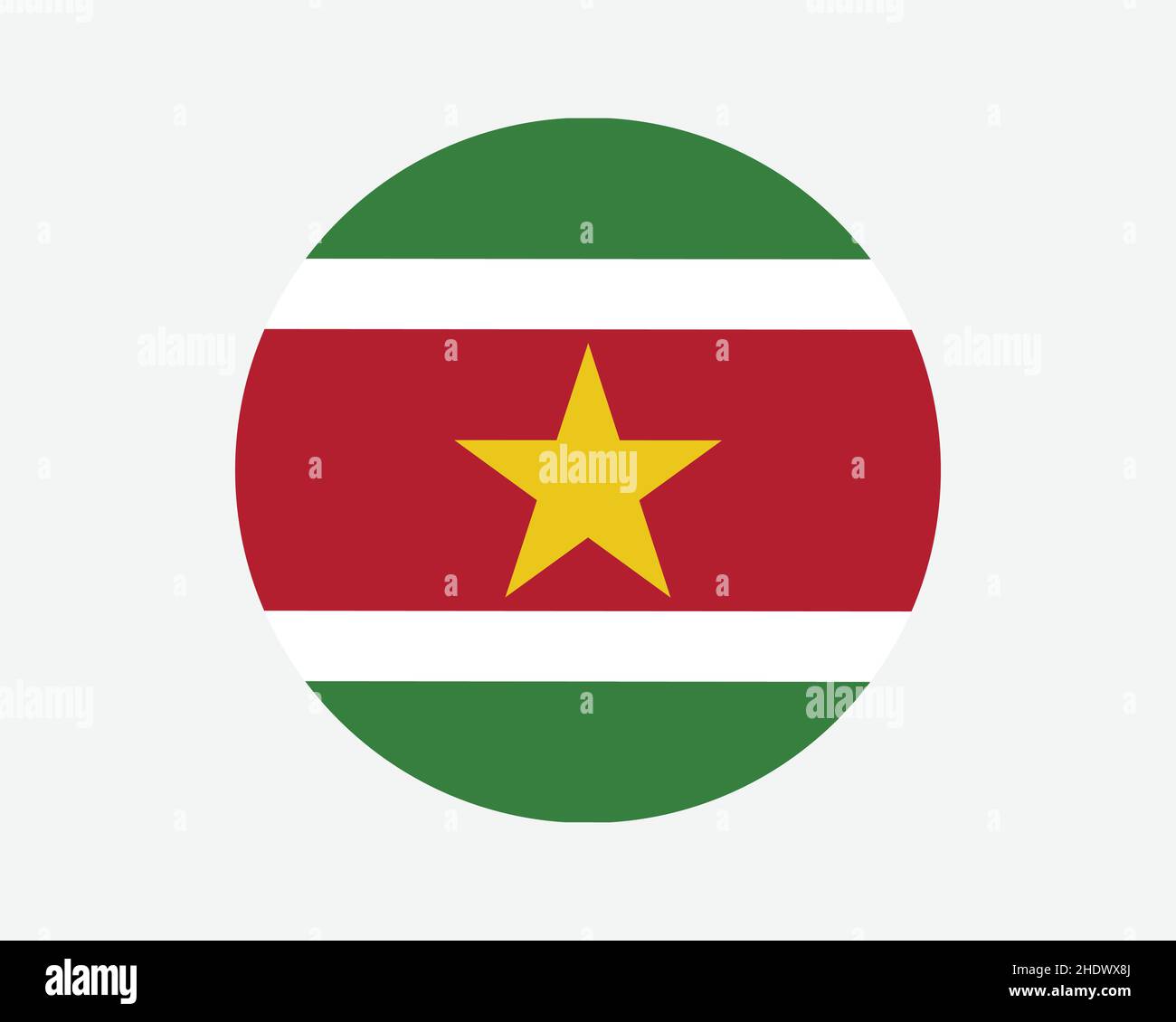 Drapeau national du Suriname.Drapeau national du cercle surinamais.Bannière de bouton circulaire de la République du Suriname.Illustration du vecteur EPS. Illustration de Vecteur