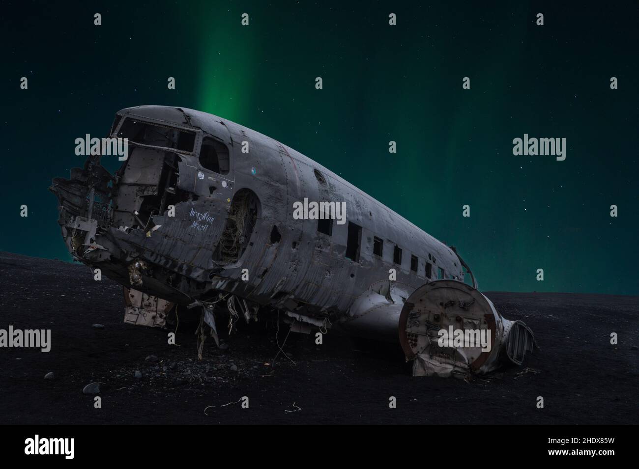 islande, aurora, accident d'avion, épave d'avion, islandais,auroras Banque D'Images