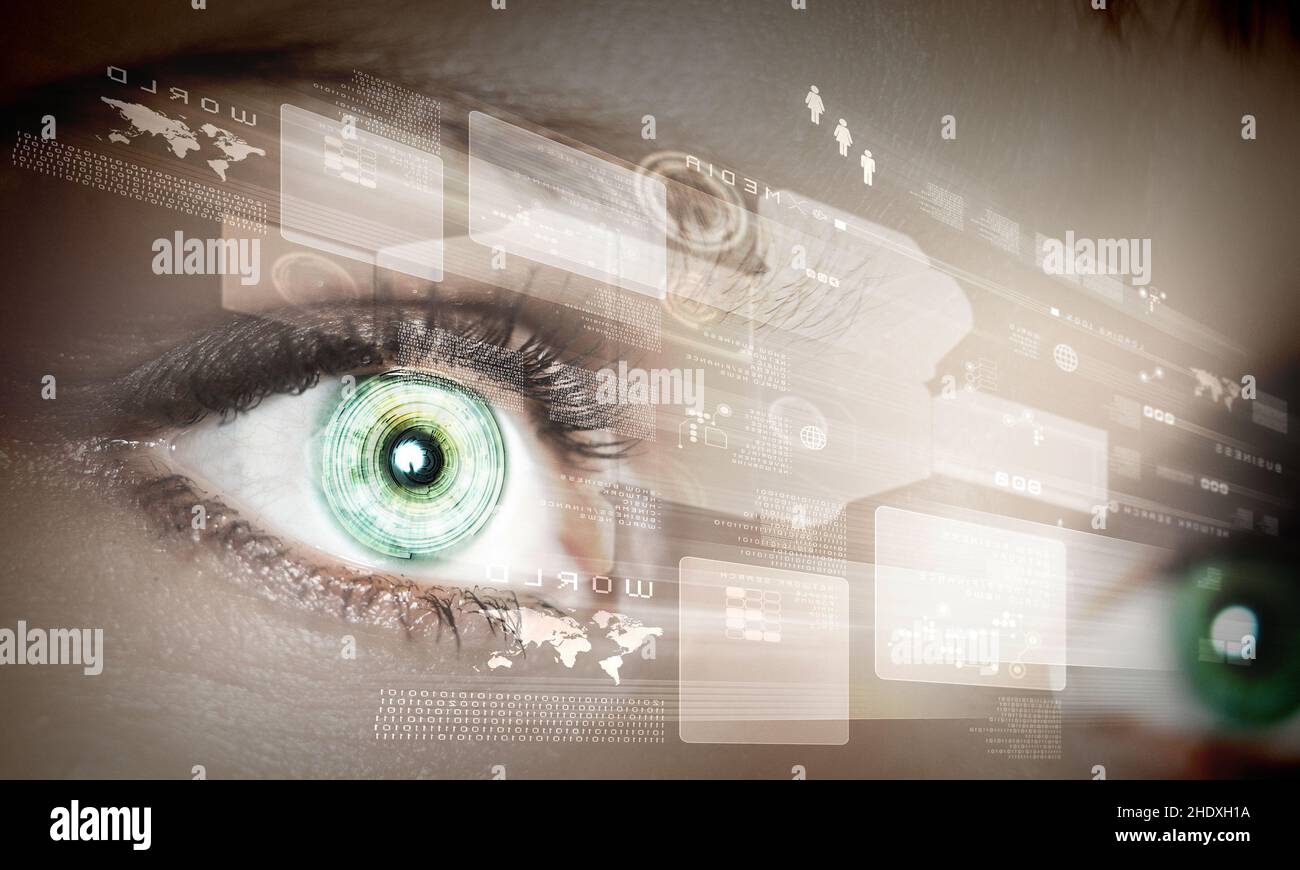 œil, intelligence artificielle, code binaire, yeux, intelligences artificielles,cyborg, codes binaires Banque D'Images