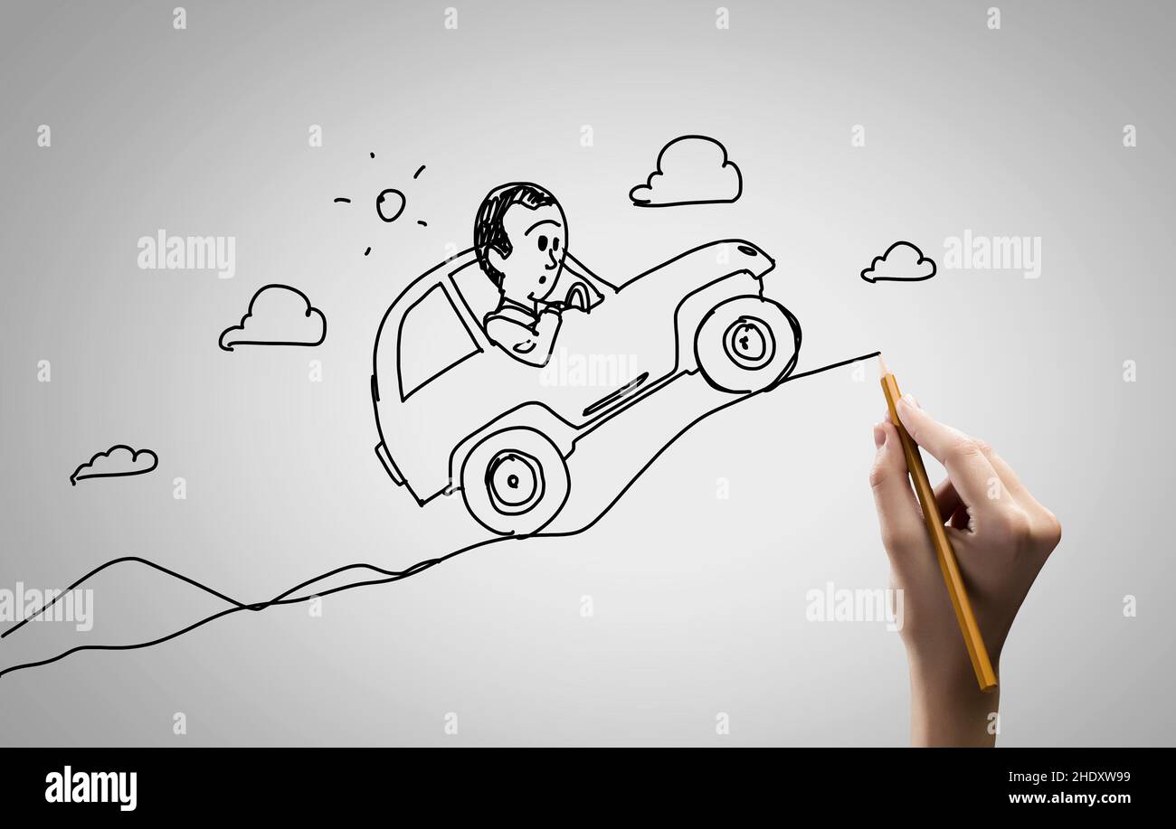 traçage, en amont, en montée, conducteur de voiture, appuis,conducteurs de voiture Banque D'Images