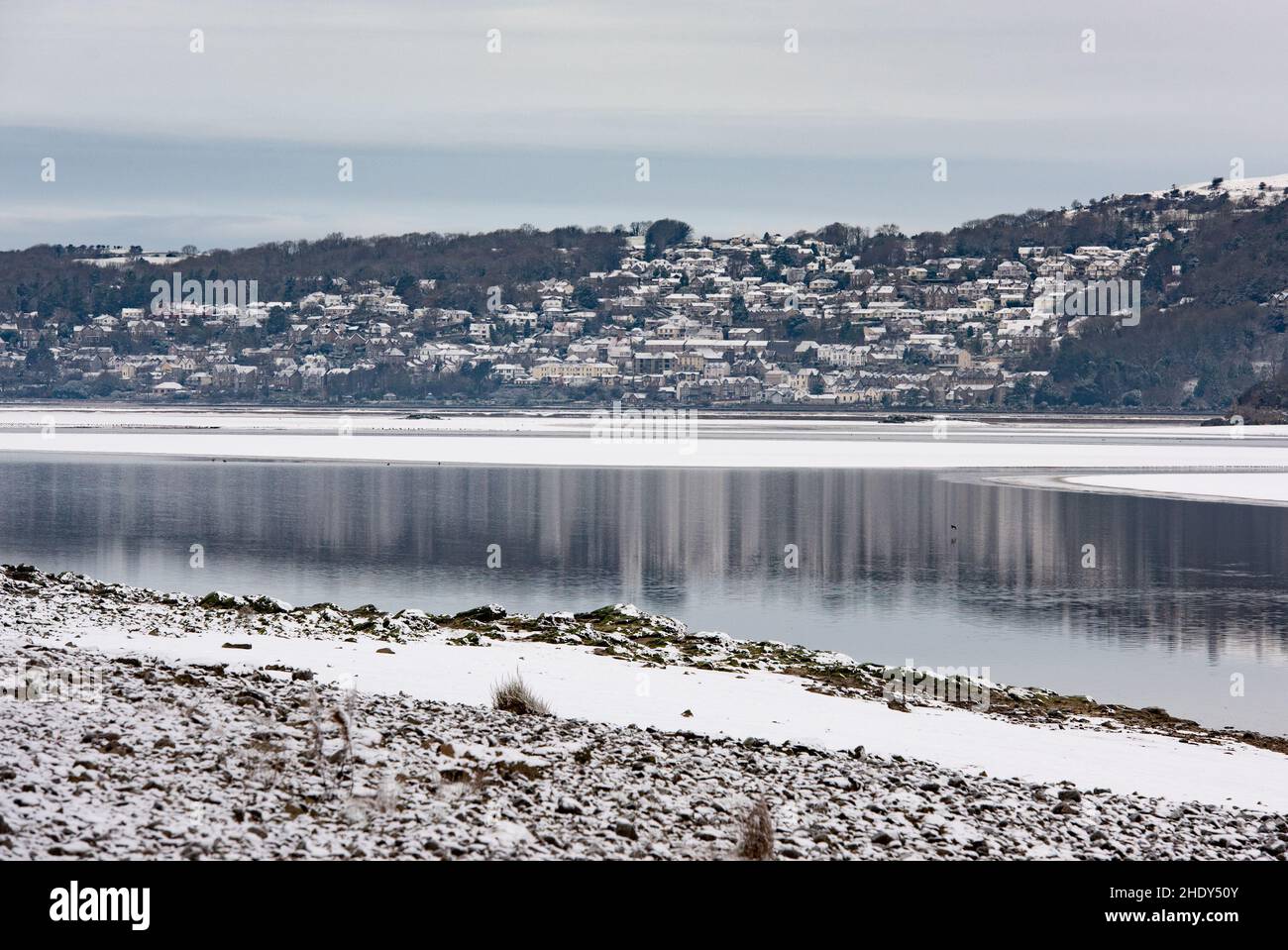 Snow, Grange Over Sands, Cumbria, Royaume-Uni Banque D'Images