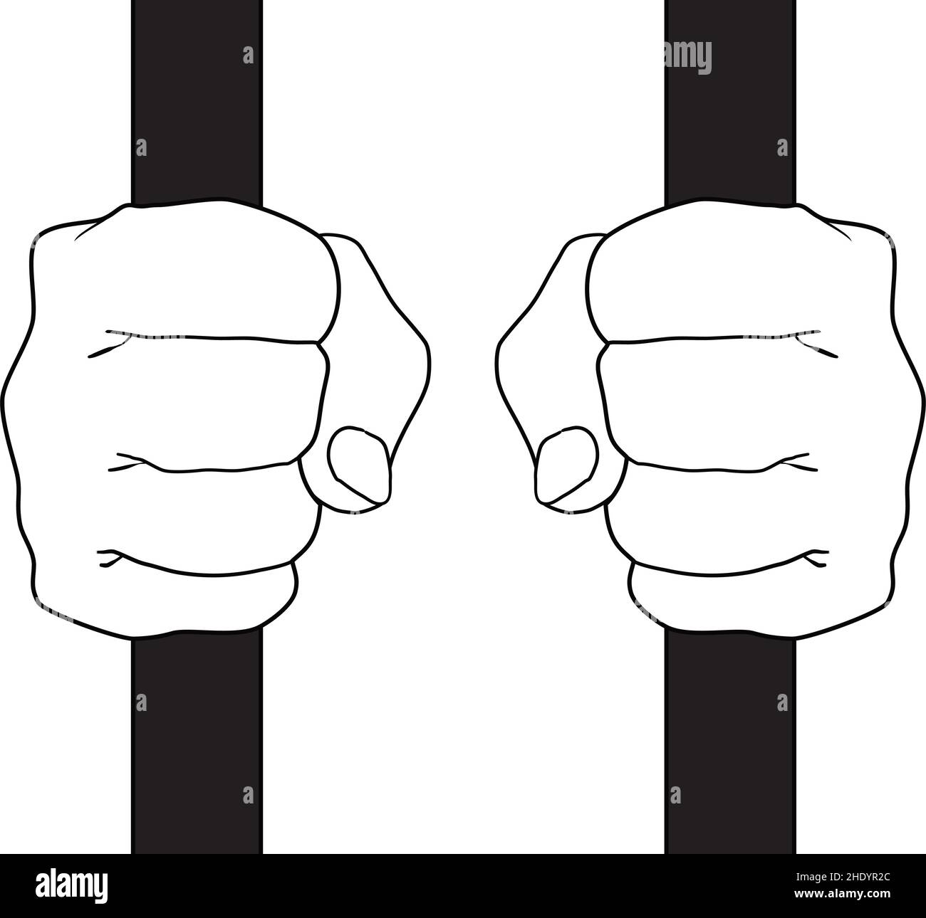 mains du prisonnier fermées sur les barreaux.Dessin vectoriel noir et blanc Illustration de Vecteur