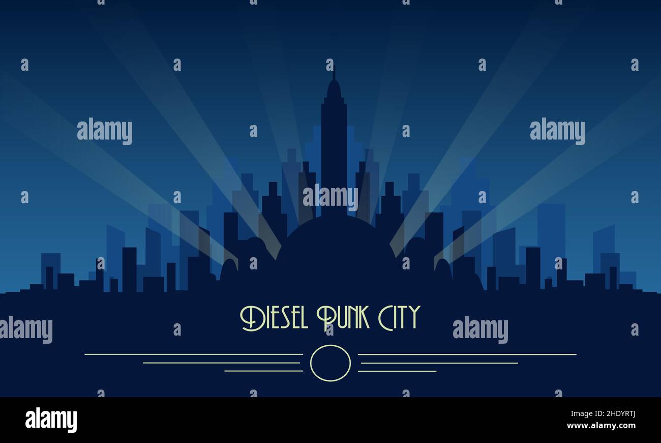 Diesel Punk Skyline City Vector Illustration de Vecteur