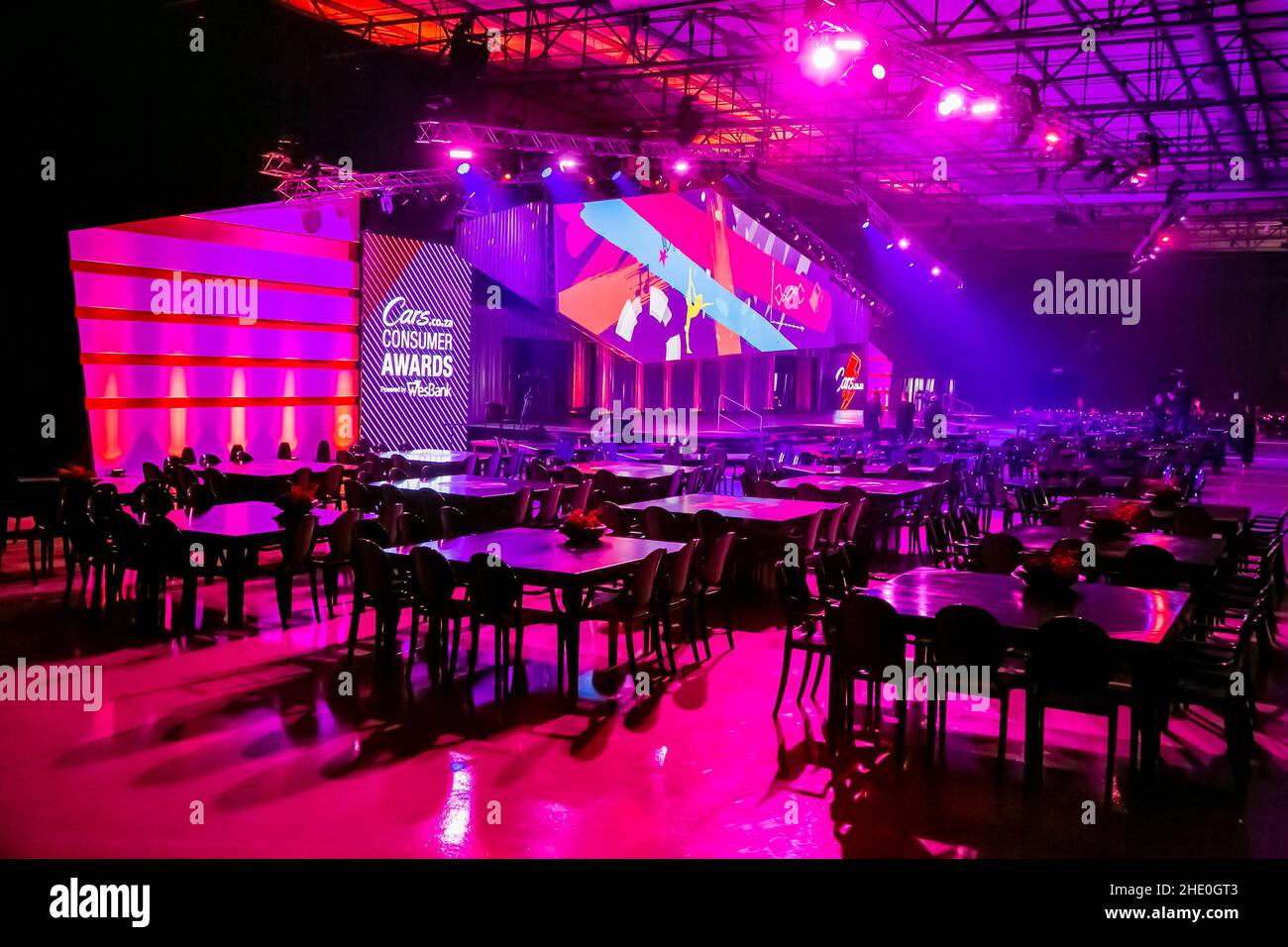 Johannesburg, Afrique du Sud - janvier 24 2019 : mise en place de la scène et de l'éclairage lors de l'événement Cars.co.za Awards Banque D'Images