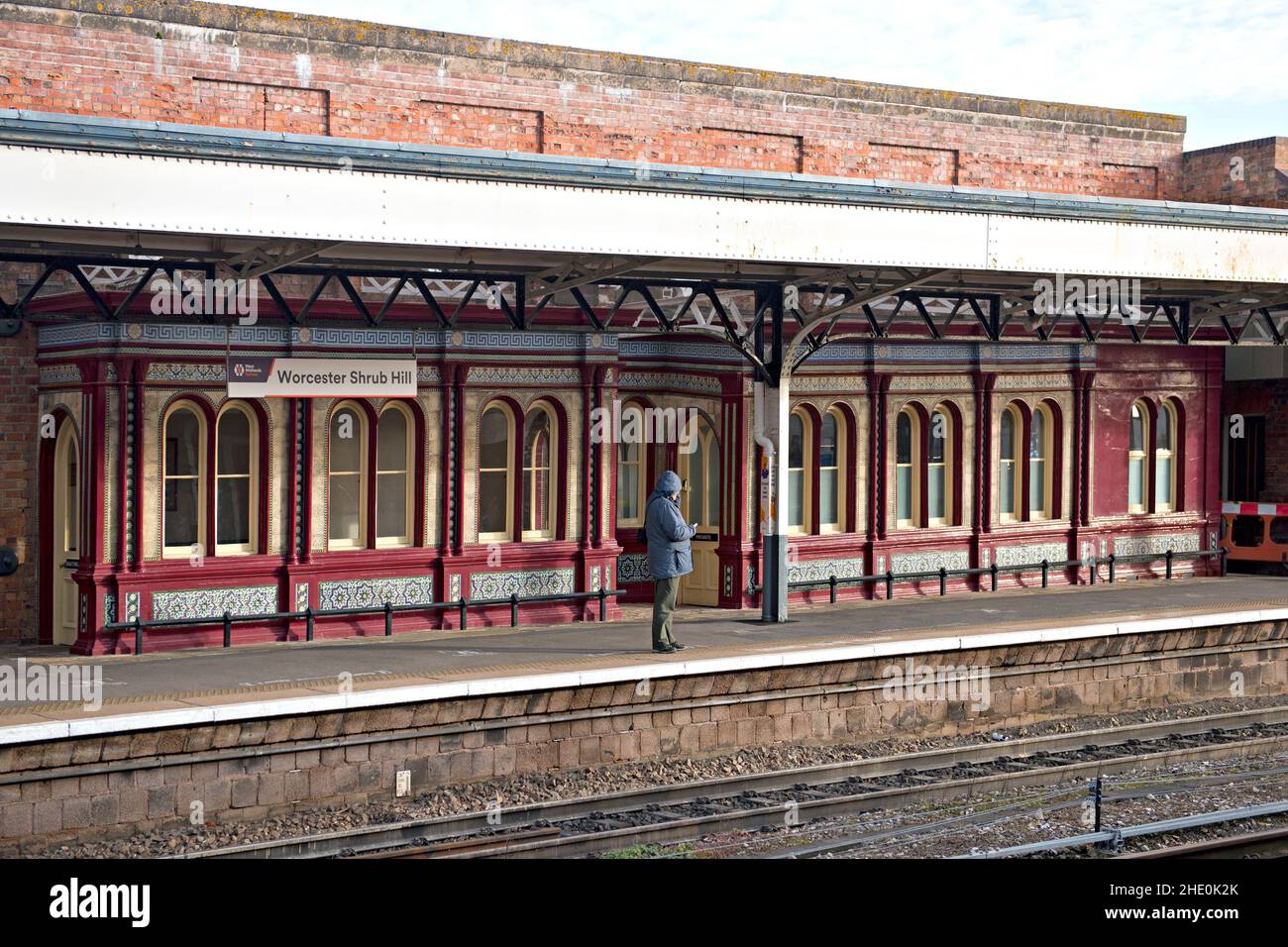 Les salles d'attente des passagers restaurées et rénovées de la gare de Worcester Shrub Hill, Royaume-Uni Banque D'Images