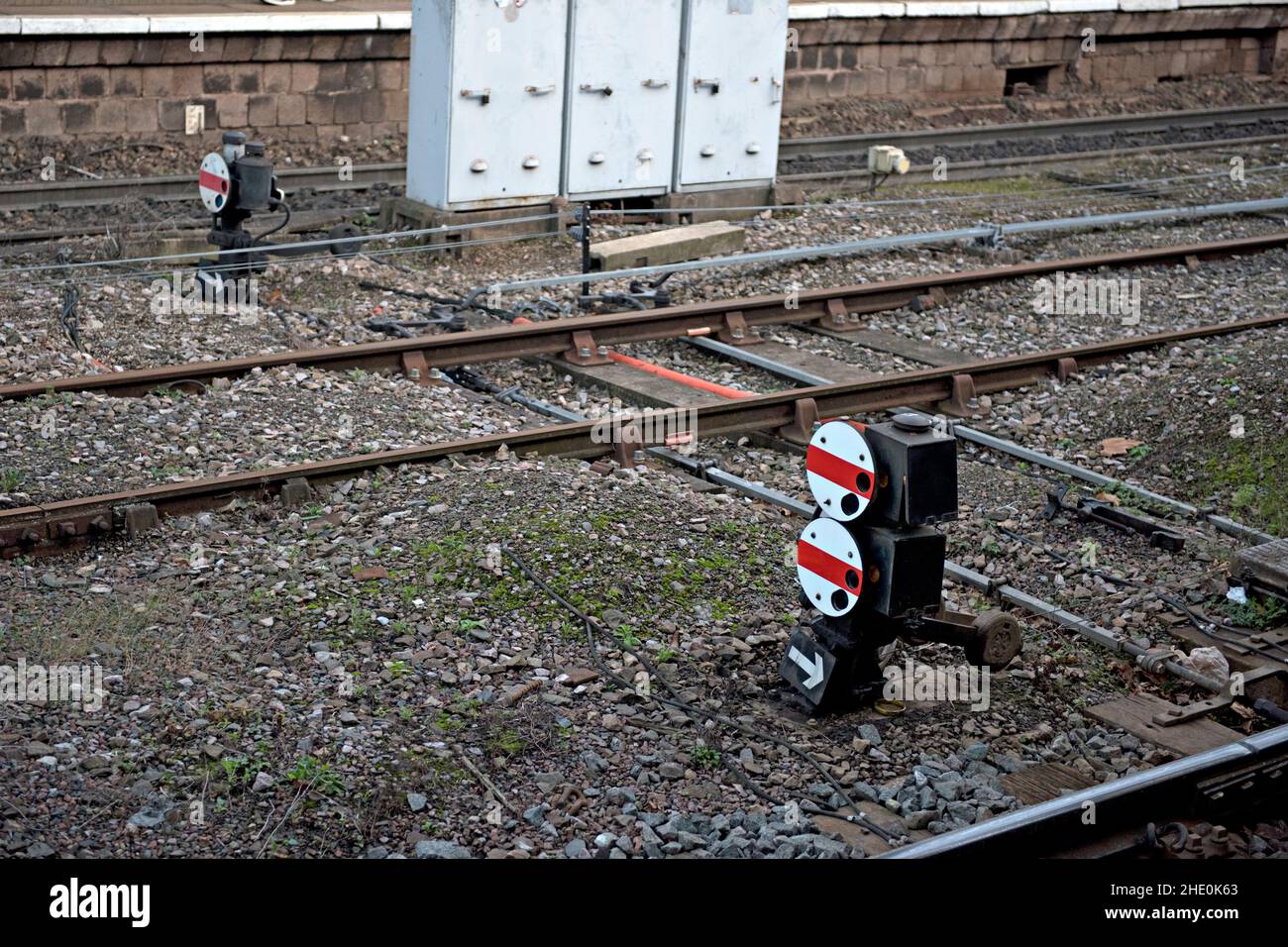 Signaux mécaniques au sol à la gare de Worcester, Royaume-Uni Banque D'Images