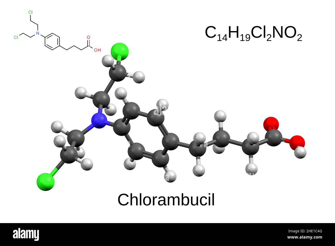 Formule chimique, formule structurale et modèle à bille et à bâton 3D ...