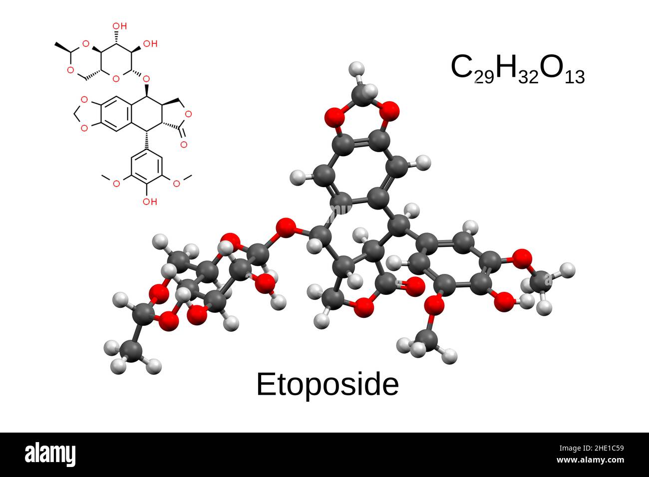 Formule chimique, formule structurale et modèle à bille et à bâton 3D ...