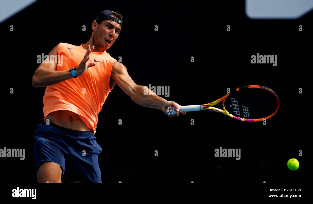 RAFAEL NADAL (ESP) pratiquant sur le court 3 à l'Open d'Australie de 2022 le samedi 2022 janvier, Melbourne Park Banque D'Images