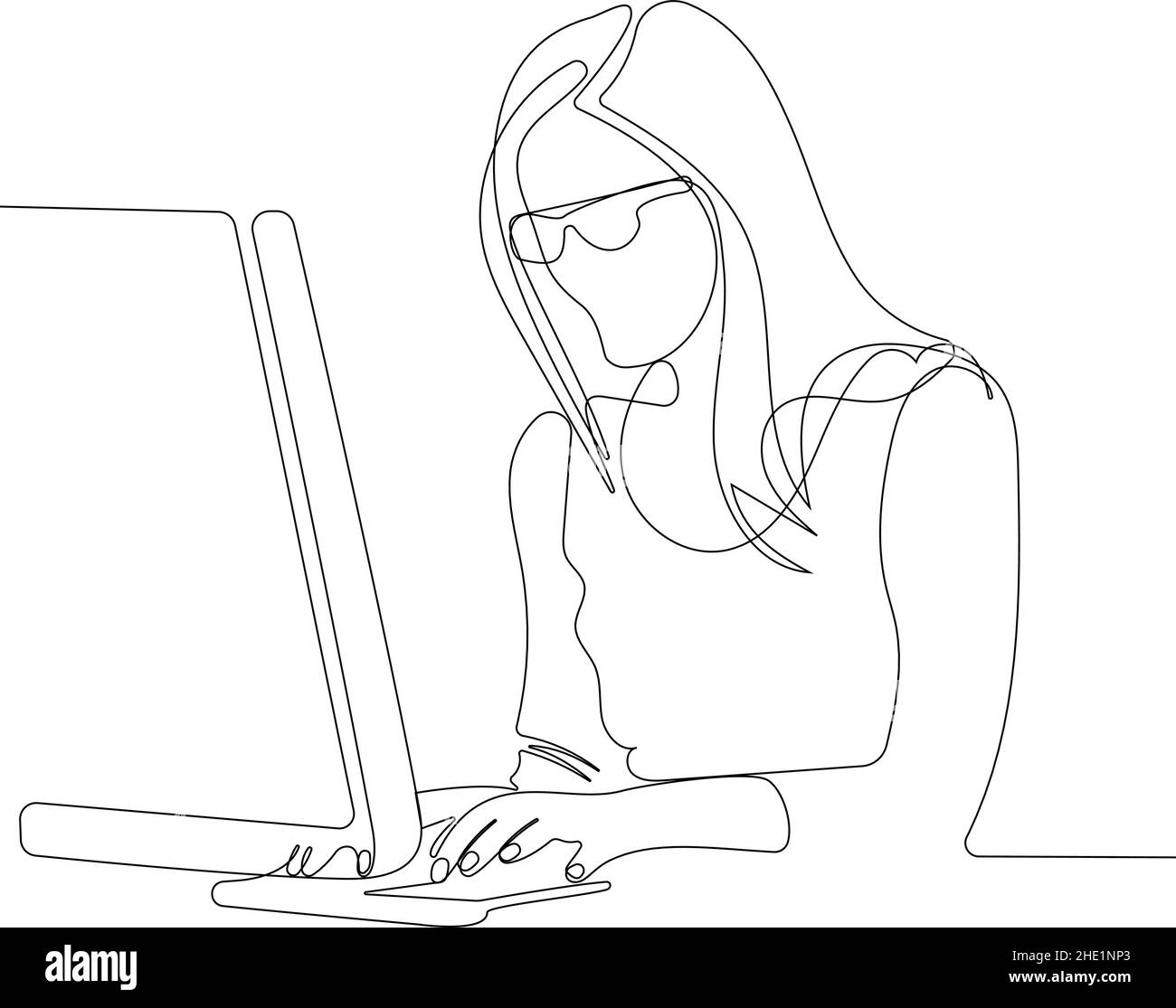 Un seul dessin de ligne de jeune femme bureau à domicile Illustration de Vecteur