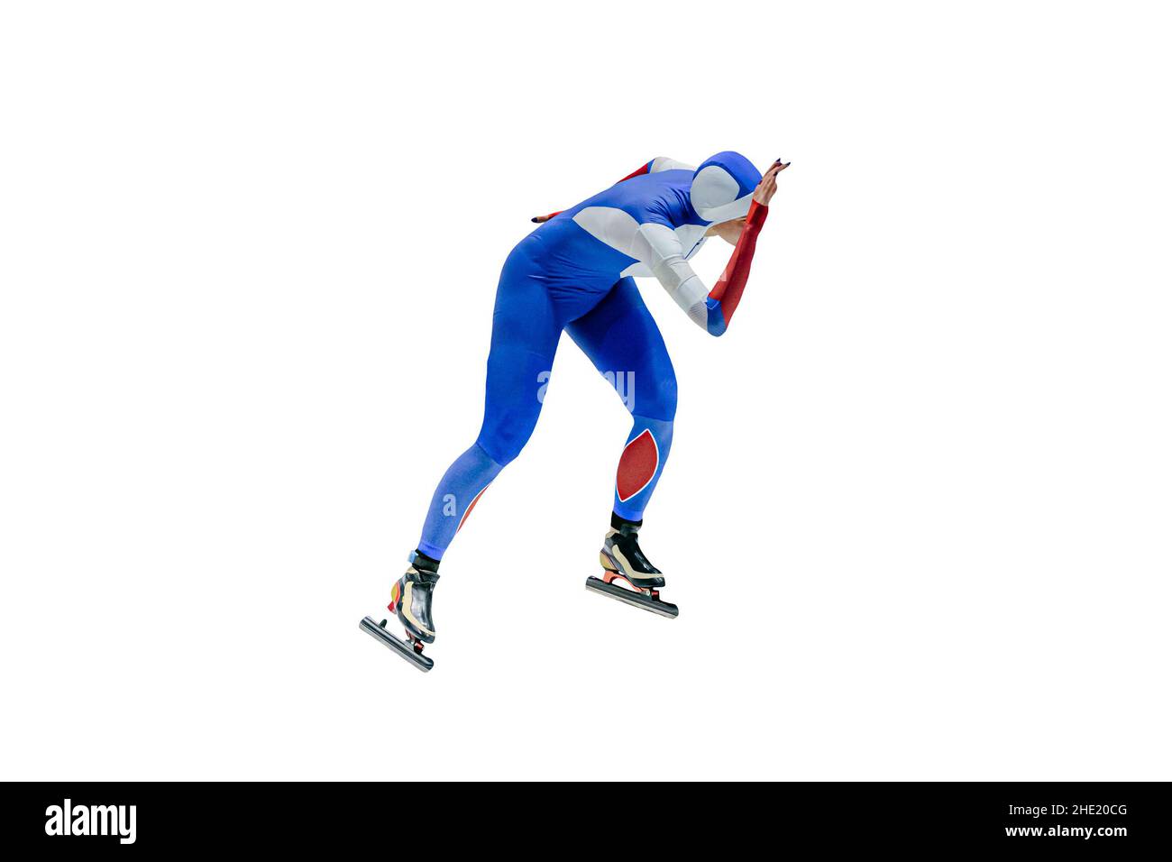 patineuse de vitesse d'athlète féminine sur fond blanc Banque D'Images