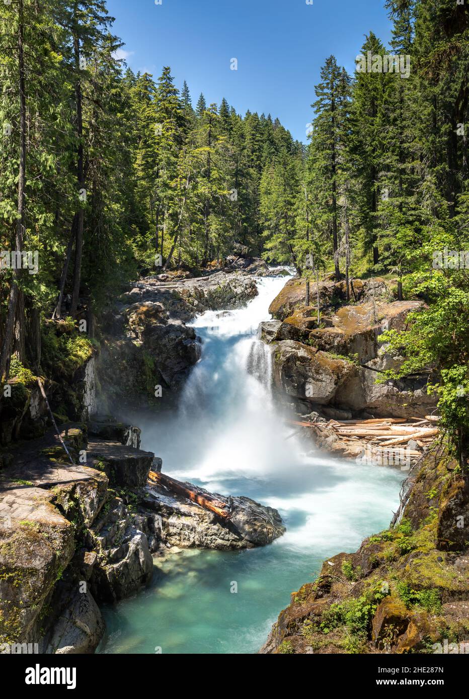 La chute d'eau Silver Falls dans le parc national du Mont Rainier, Wahsington USA Banque D'Images