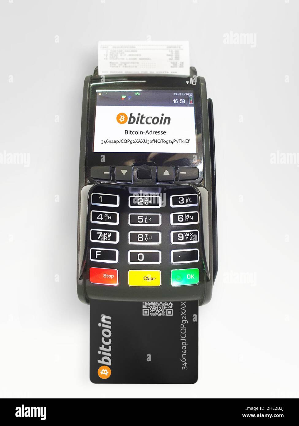 Payez avec bitcoin , terminal POS de la machine de paiement Banque D'Images
