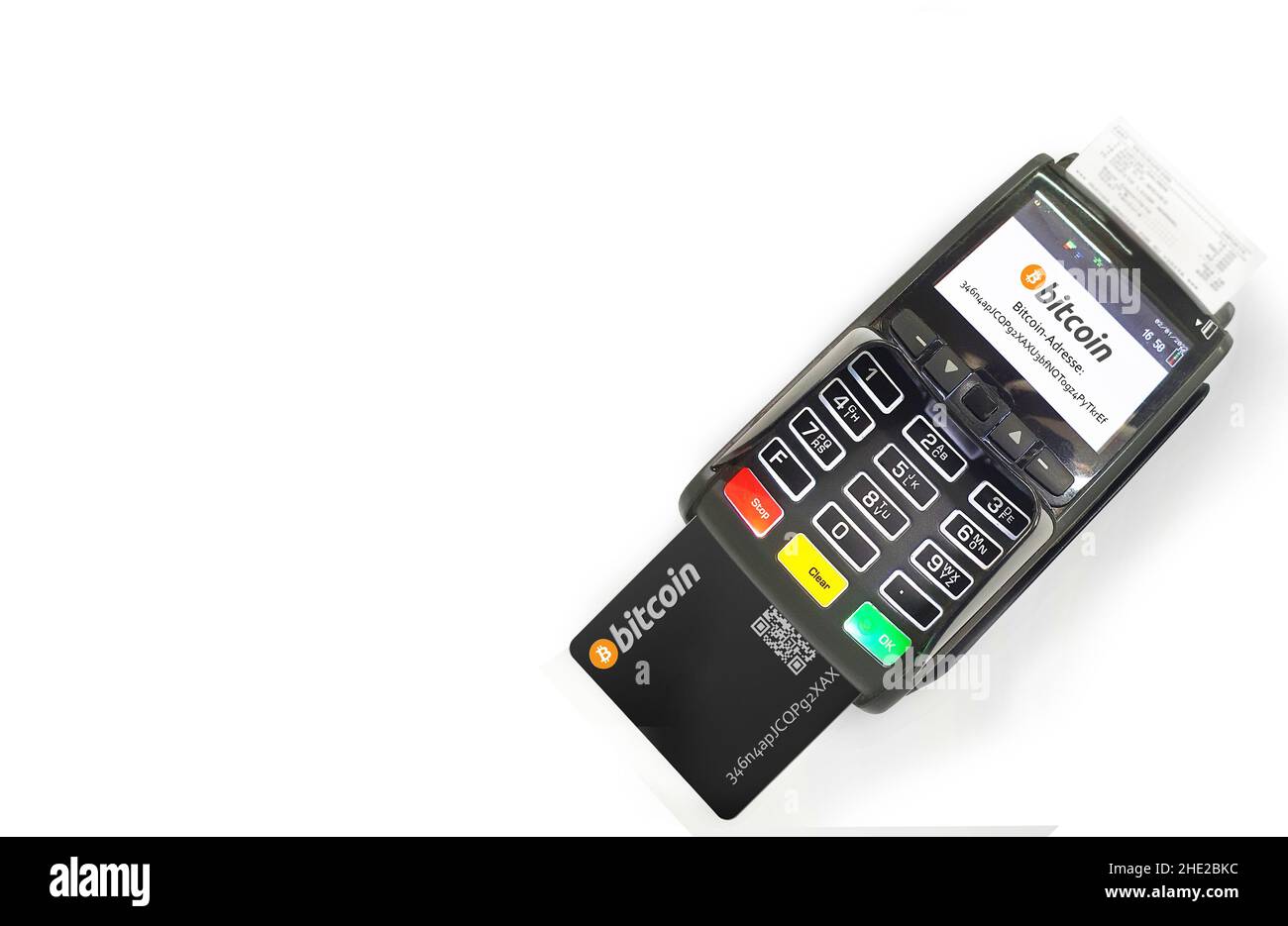 Payez avec bitcoin , terminal POS de la machine de paiement Banque D'Images