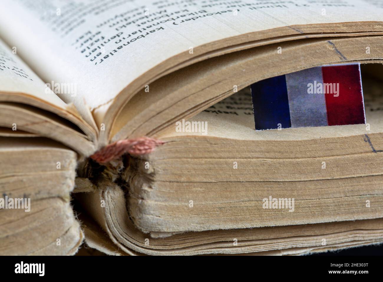 Drapeau de France et livre français Banque D'Images