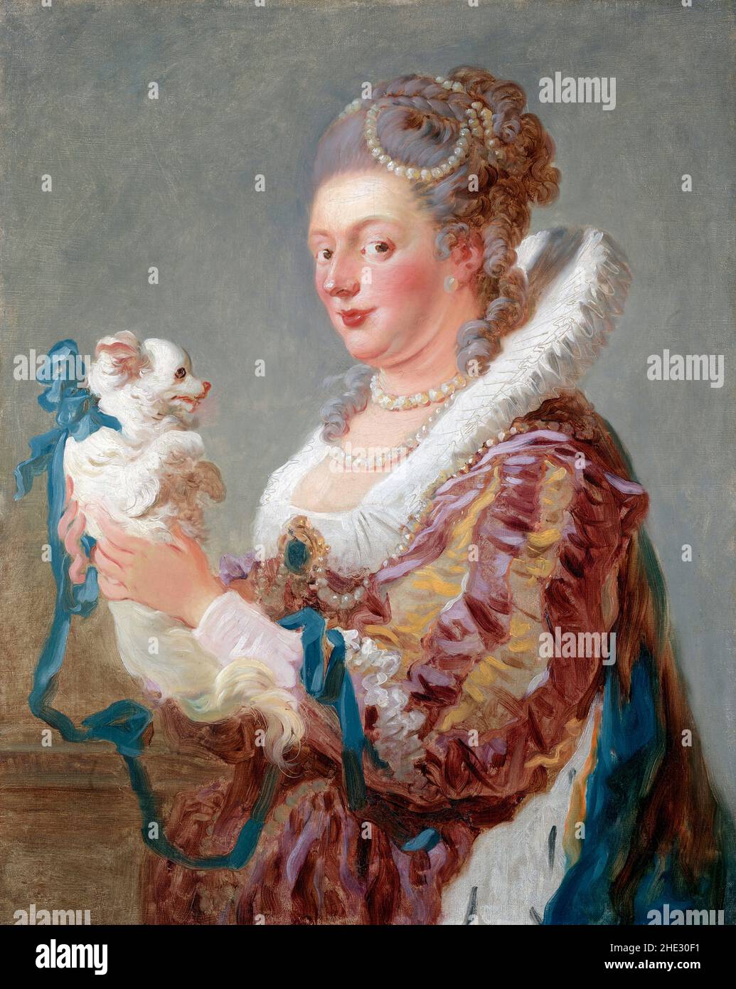 Une femme avec un chien par Jean-Honoré Fragonard (1732-1806), huile sur toile, vers 1769 Banque D'Images