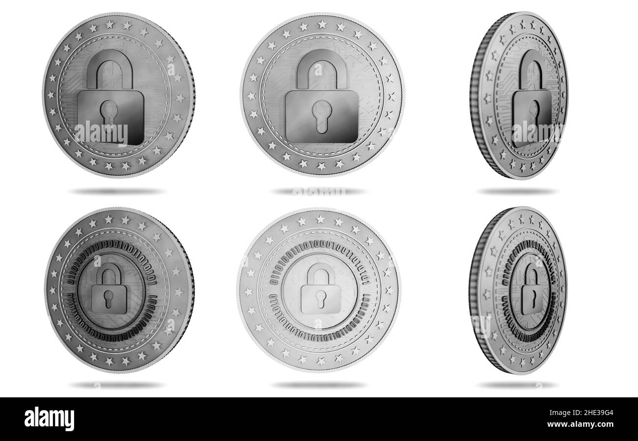 Cyber sécurité, protection, crypto-monnaie et paiement sécurisé avec symbole cadenas pièce d'or isolée sur fond vert.Concept abstrait 3D i Banque D'Images