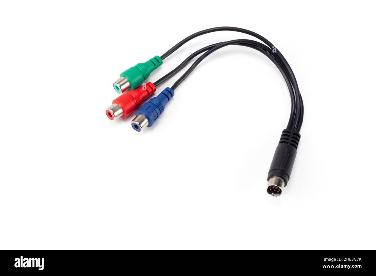 Câble audio vidéo composite RCA isolé sur fond blanc Banque D'Images