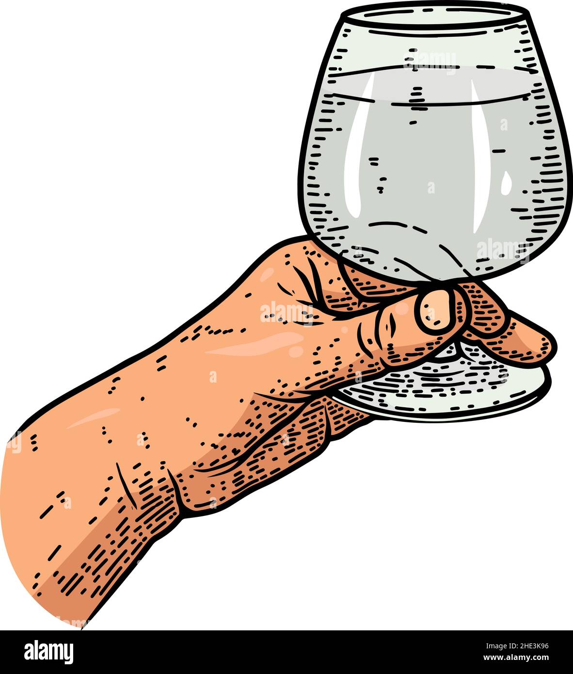 Illustration d'une main avec un verre de cognac.Élément de conception pour affiche, carte, bannière, menu.Illustration vectorielle Illustration de Vecteur
