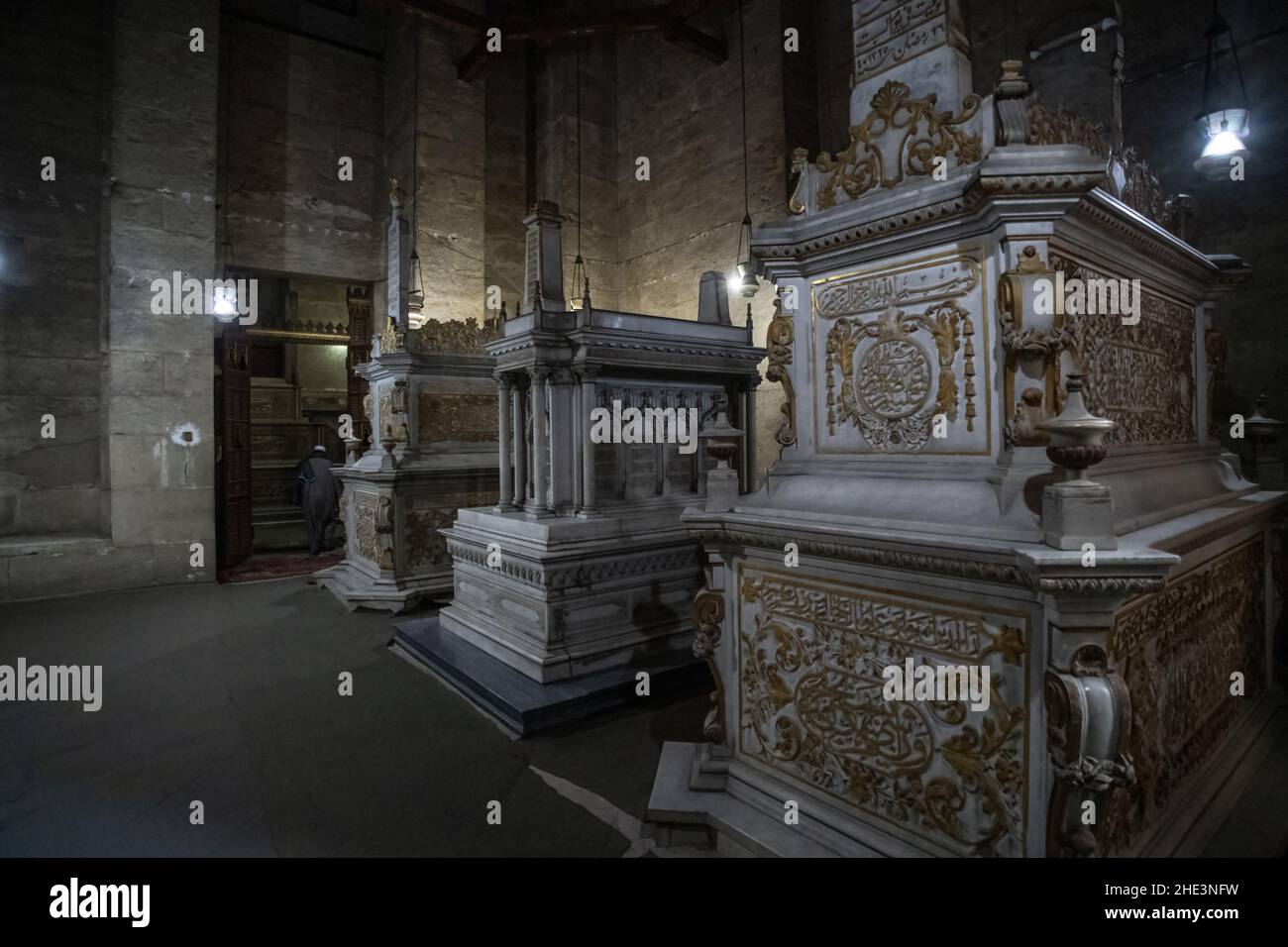 A l'intérieur de la mosquée Al-Rifai, les tombes de 3 femmes de Khedive Isma'il Pasha d'Egypte; Djananiar Hanem, Jeshem AFET Hanem, et Shahrat Faza Hanem. Banque D'Images