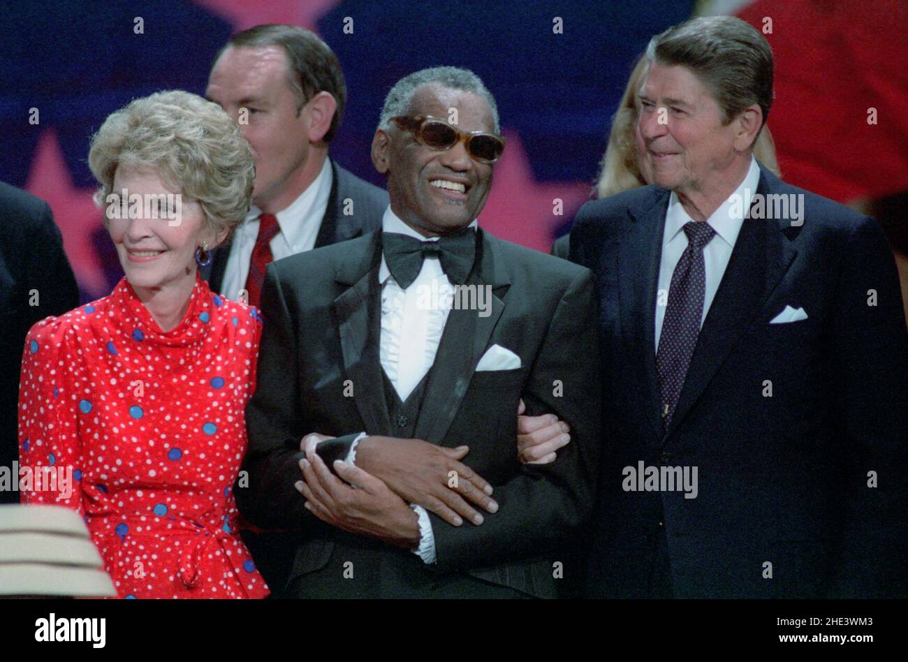 Ronald Reagan, Nancy Reagan et Ray Charles. Banque D'Images