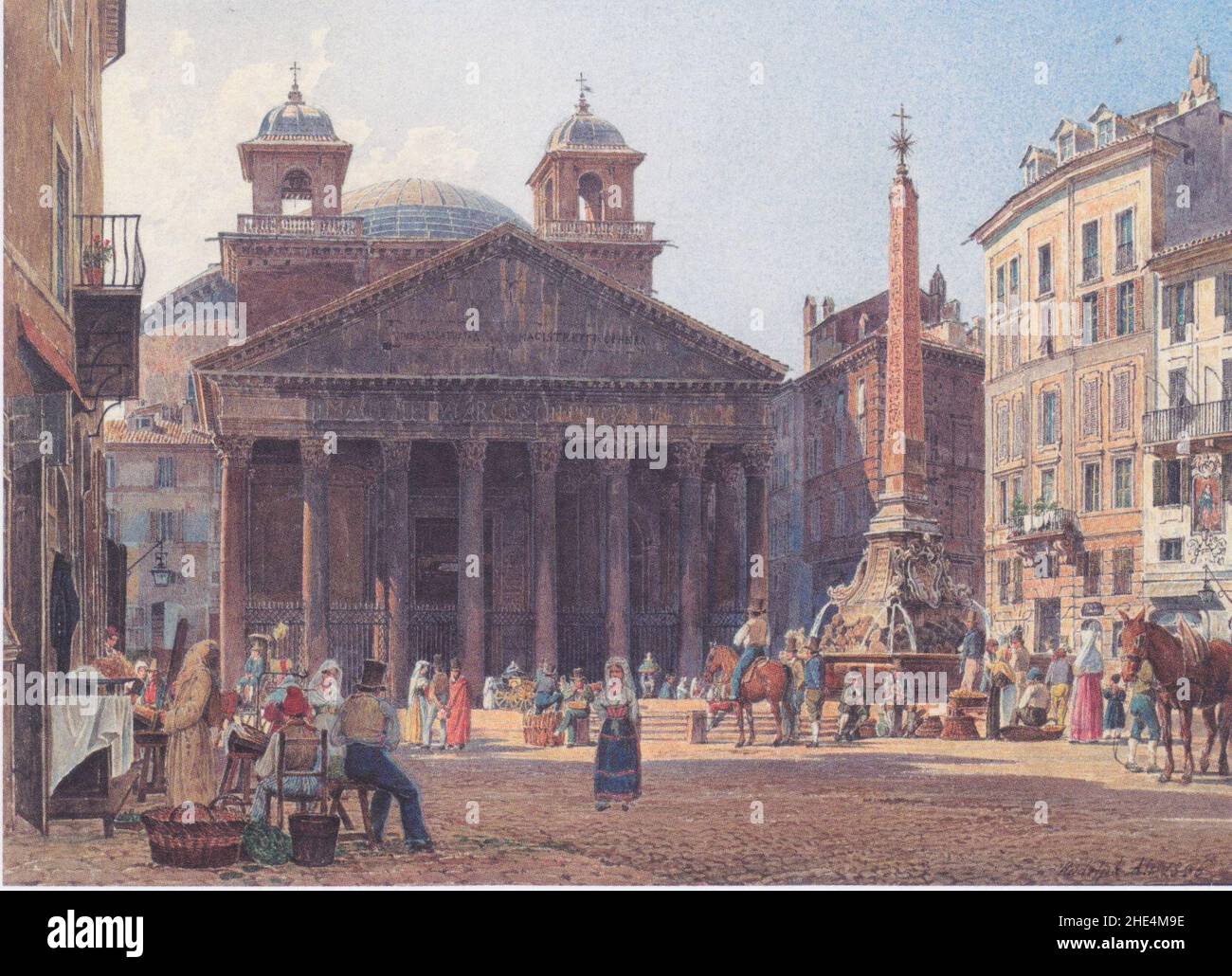 Rudolf von Alt - Das Pantheon und die Piazza della Rotonda in ROM - 1835. Banque D'Images
