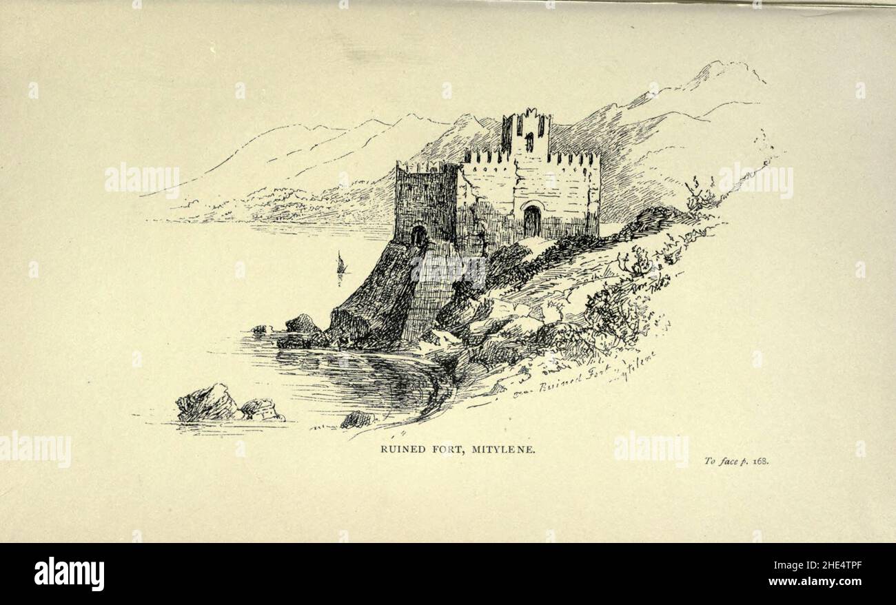 Fort en ruines, Mitylène, par Mary Adelaide Walker. Banque D'Images