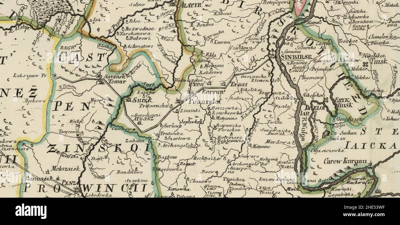 Empire russe 1745 (carte IX en latin).Simbirskaja cherta. Banque D'Images