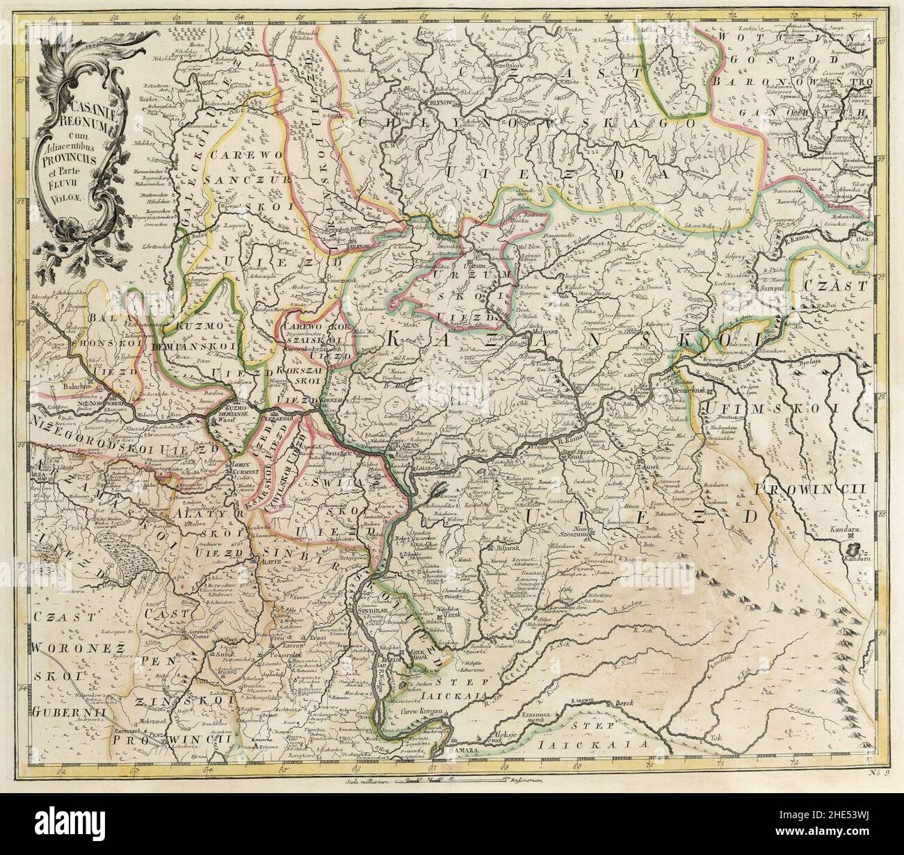 Empire russe 1745 (carte IX en latin). Banque D'Images