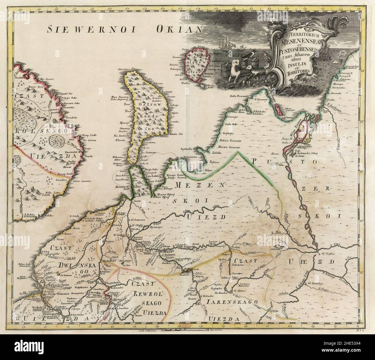 Empire russe 1745 (carte VI en latin). Banque D'Images