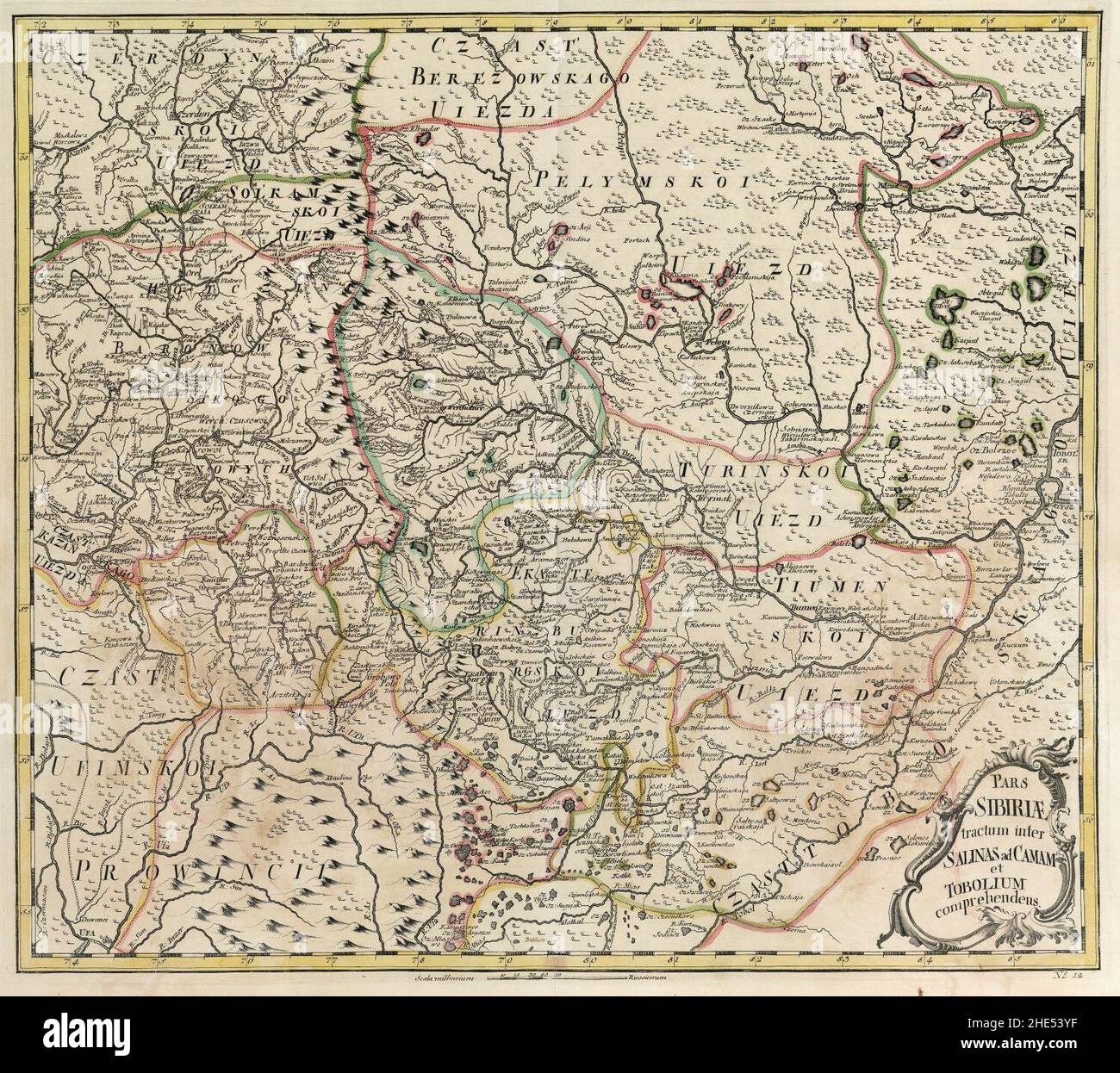 Empire russe 1745 (carte XII en latin). Banque D'Images